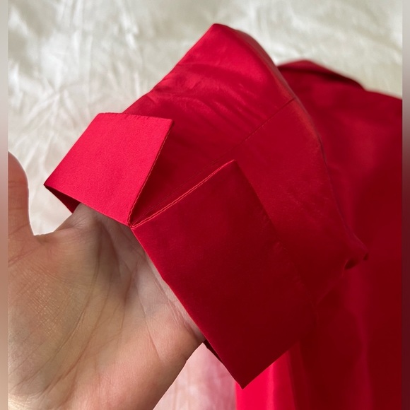 Lafayette 148 | SZ 6 Petite Red 100% Silk Blazer Jacket | Open Front 3/4 Sleeve - Picture 10 of 10
